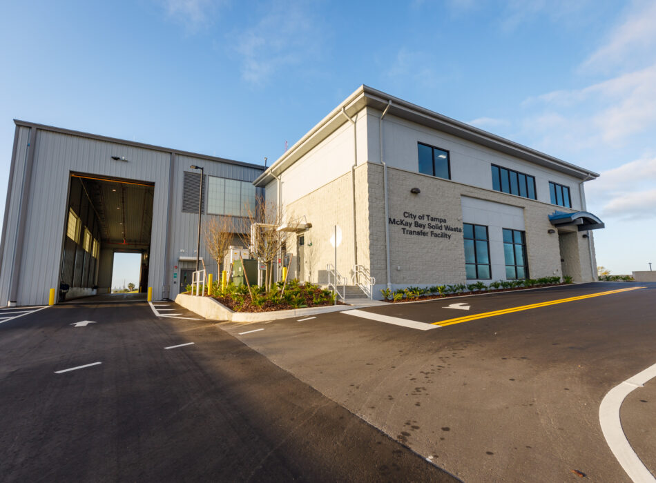 Modern building with garage doors, 